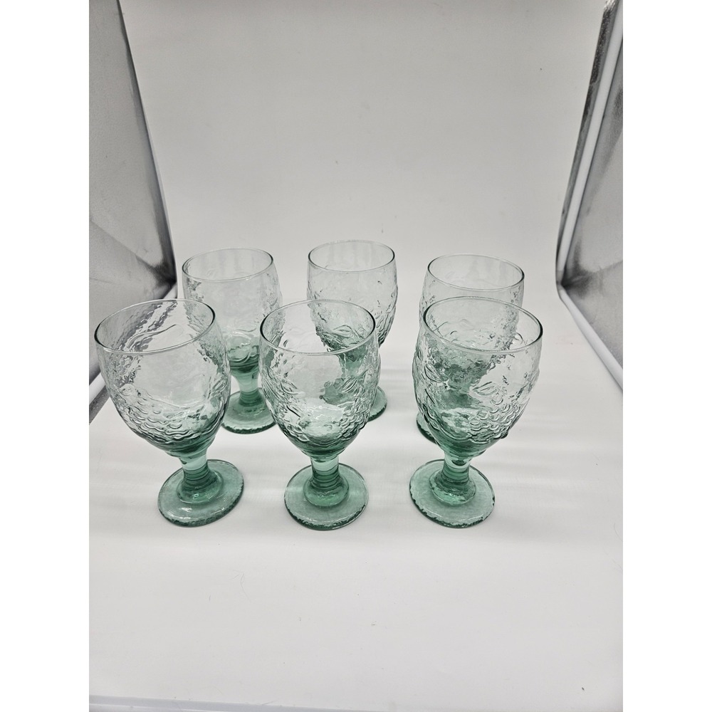 Vintage Libbey Orchard Fruit‎ Spanish Green Glass 7"Tall Tea Goblets Set of 6